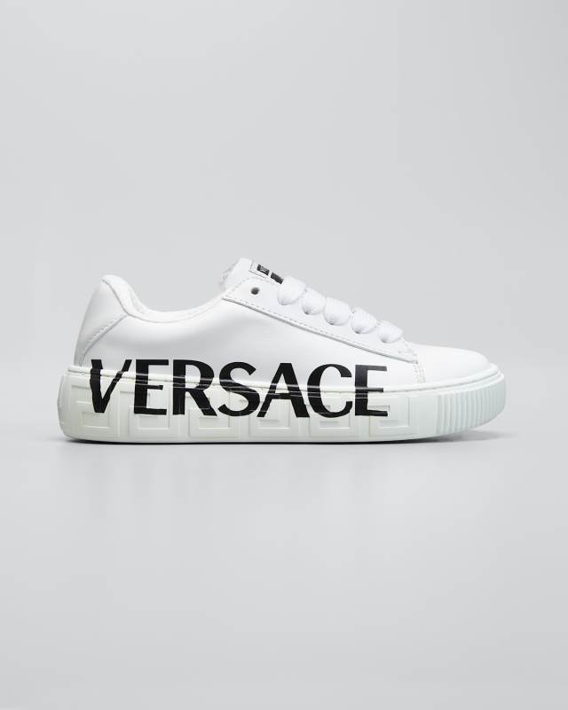 Kid's Greca Logo Leather Low-Top Sneakers, Toddlers